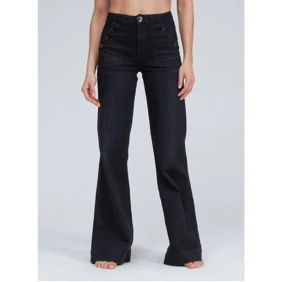 Worn Once $325 ASKK NY Brick House Tuckernuck Wide Leg Jeans in Black 27 (26) - Picture 2 of 13